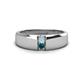 1 - Ethan 3.00 mm Round Aquamarine and Blue Diamond 2 Stone Men Wedding Ring 
