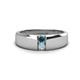 1 - Ethan 3.00 mm Round Blue Diamond and Aquamarine 2 Stone Men Wedding Ring 