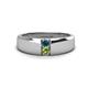 1 - Ethan 3.00 mm Round Blue Diamond and Peridot 2 Stone Men Wedding Ring 