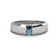 1 - Ethan 3.00 mm Round Black Diamond and Blue Topaz 2 Stone Men Wedding Ring 