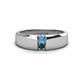 1 - Ethan 3.00 mm Round Blue Topaz and London Blue Topaz 2 Stone Men Wedding Ring 