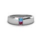 1 - Ethan 3.00 mm Round Blue Topaz and Rhodolite Garnet 2 Stone Men Wedding Ring 