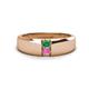 1 - Ethan 3.00 mm Round Emerald and Pink Sapphire 2 Stone Men Wedding Ring 