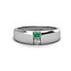 1 - Ethan 3.00 mm Round Emerald and Diamond 2 Stone Men Wedding Ring 
