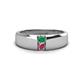 1 - Ethan 3.00 mm Round Emerald and Pink Tourmaline 2 Stone Men Wedding Ring 