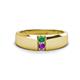 1 - Ethan 3.00 mm Round Emerald and Amethyst 2 Stone Men Wedding Ring 