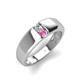4 - Ethan 3.00 mm Round Lab Grown Diamond and Pink Sapphire 2 Stone Men Wedding Ring 