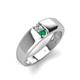 4 - Ethan 3.00 mm Round Lab Grown Diamond and Emerald 2 Stone Men Wedding Ring 
