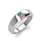 4 - Ethan 3.00 mm Round Lab Created Alexandrite and Pink Sapphire 2 Stone Men Wedding Ring 
