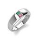 4 - Ethan 3.00 mm Round Lab Created Alexandrite and Pink Tourmaline 2 Stone Men Wedding Ring 