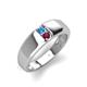 4 - Ethan 3.00 mm Round Blue Topaz and Rhodolite Garnet 2 Stone Men Wedding Ring 