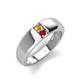 4 - Ethan 3.00 mm Round Citrine and Ruby 2 Stone Men Wedding Ring 
