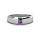 1 - Ethan 3.00 mm Round London Blue Topaz and Amethyst 2 Stone Men Wedding Ring 