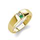 4 - Ethan 3.00 mm Round Forever Brilliant Moissanite and Emerald 2 Stone Men Wedding Ring 