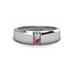 1 - Ethan 3.00 mm Round Forever One Moissanite and Pink Tourmaline 2 Stone Men Wedding Ring 