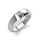 4 - Ethan 3.00 mm Round Forever One Moissanite and Amethyst 2 Stone Men Wedding Ring 