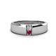 1 - Ethan 3.00 mm Round Forever One Moissanite and Rhodolite Garnet 2 Stone Men Wedding Ring 