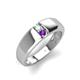 4 - Ethan 3.00 mm Round Opal and Amethyst 2 Stone Men Wedding Ring 