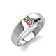 4 - Ethan 3.00 mm Round Peridot and Pink Tourmaline 2 Stone Men Wedding Ring 