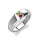 4 - Ethan 3.00 mm Round Peridot and Ruby 2 Stone Men Wedding Ring 