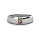 1 - Ethan 3.00 mm Round Peridot and Pink Tourmaline 2 Stone Men Wedding Ring 