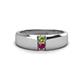 1 - Ethan 3.00 mm Round Peridot and Rhodolite Garnet 2 Stone Men Wedding Ring 