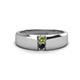 1 - Ethan 3.00 mm Round Peridot and Black Diamond 2 Stone Men Wedding Ring 