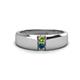 1 - Ethan 3.00 mm Round Peridot and Blue Diamond 2 Stone Men Wedding Ring 
