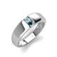 4 - Ethan 3.00 mm Round Aquamarine and Blue Diamond 2 Stone Men Wedding Ring 