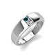4 - Ethan 3.00 mm Round Blue Diamond and Diamond 2 Stone Men Wedding Ring 