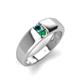 4 - Ethan 3.00 mm Round Blue Diamond and Emerald 2 Stone Men Wedding Ring 