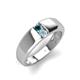 4 - Ethan 3.00 mm Round Blue Diamond and Aquamarine 2 Stone Men Wedding Ring 
