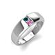 4 - Ethan 3.00 mm Round Blue Diamond and Pink Sapphire 2 Stone Men Wedding Ring 