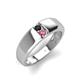 4 - Ethan 3.00 mm Round Black Diamond and Pink Tourmaline 2 Stone Men Wedding Ring 