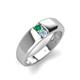 4 - Ethan 3.00 mm Round Emerald and Aquamarine 2 Stone Men Wedding Ring 