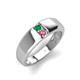 4 - Ethan 3.00 mm Round Emerald and Pink Tourmaline 2 Stone Men Wedding Ring 