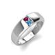 4 - Ethan 3.00 mm Round Rhodolite Garnet and Blue Topaz 2 Stone Men Wedding Ring 