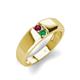 4 - Ethan 3.00 mm Round Rhodolite Garnet and Emerald 2 Stone Men Wedding Ring 