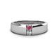 1 - Ethan 3.00 mm Round Rhodolite Garnet and Lab Grown Diamond 2 Stone Men Wedding Ring 