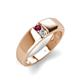 4 - Ethan 3.00 mm Round Rhodolite Garnet and Diamond 2 Stone Men Wedding Ring 