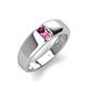 4 - Ethan 3.00 mm Round Rhodolite Garnet and Pink Sapphire 2 Stone Men Wedding Ring 
