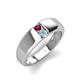 4 - Ethan 3.00 mm Round Rhodolite Garnet and Aquamarine 2 Stone Men Wedding Ring 