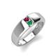 4 - Ethan 3.00 mm Round Rhodolite Garnet and Emerald 2 Stone Men Wedding Ring 