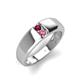4 - Ethan 3.00 mm Round Rhodolite Garnet and Pink Tourmaline 2 Stone Men Wedding Ring 