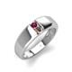 4 - Ethan 3.00 mm Round Rhodolite Garnet and Smoky Quartz 2 Stone Men Wedding Ring 