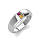 4 - Ethan 3.00 mm Round Rhodolite Garnet and Citrine 2 Stone Men Wedding Ring 