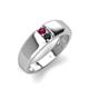 4 - Ethan 3.00 mm Round Rhodolite Garnet and Black Diamond 2 Stone Men Wedding Ring 