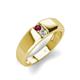 4 - Ethan 3.00 mm Round Rhodolite Garnet and Forever One Moissanite 2 Stone Men Wedding Ring 