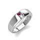 4 - Ethan 3.00 mm Round Rhodolite Garnet and Opal 2 Stone Men Wedding Ring 