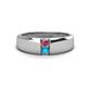 1 - Ethan 3.00 mm Round Rhodolite Garnet and Turquoise 2 Stone Men Wedding Ring 